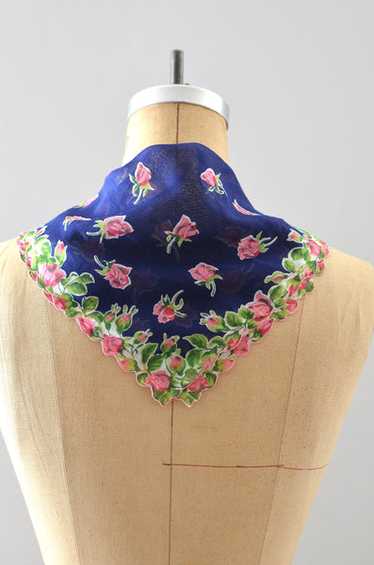 1950s Handkerchief Blue Rose