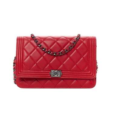 Product Details Chanel Red Lambskin Boy Wallet on… - image 1