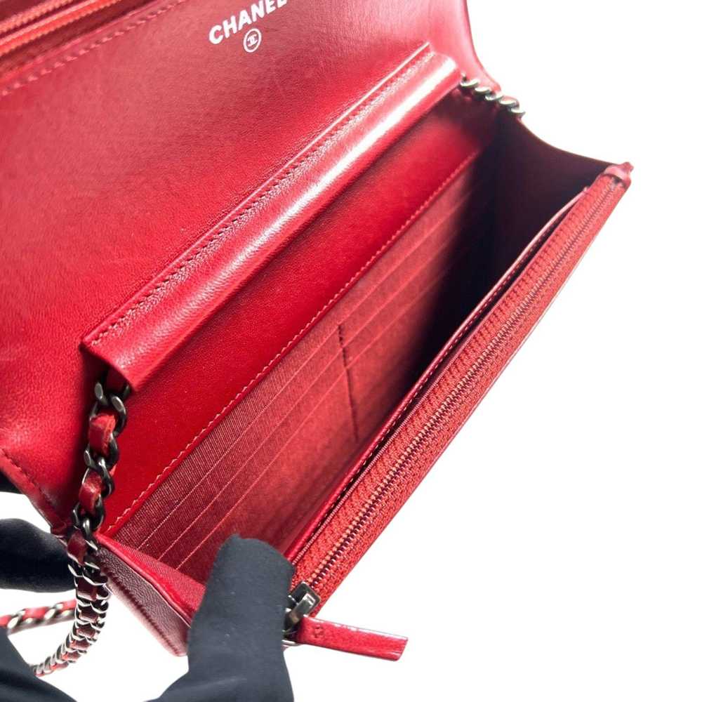 Product Details Chanel Red Lambskin Boy Wallet on… - image 8