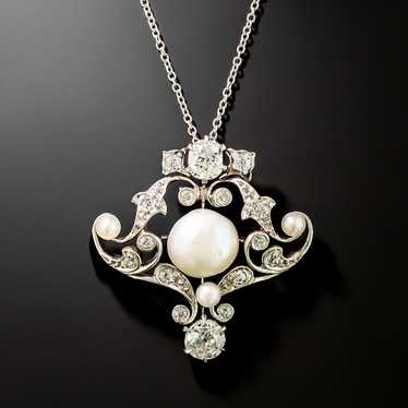 Edwardian Diamond and Natural Pearl Pendant