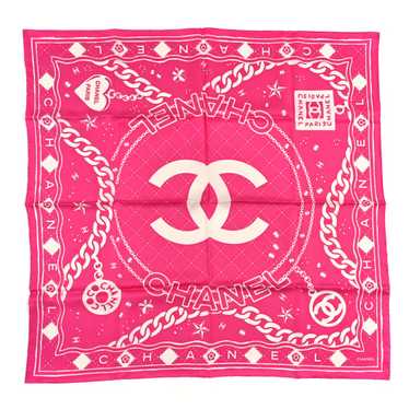 CHANEL Silk CC Logo Square Scarf Fuschia Ecru - image 1