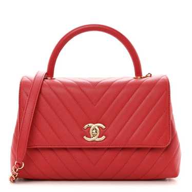 CHANEL Caviar Chevron Quilted Small Coco Handle F… - image 1