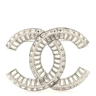 CHANEL Baguette Crystal CC Brooch Silver