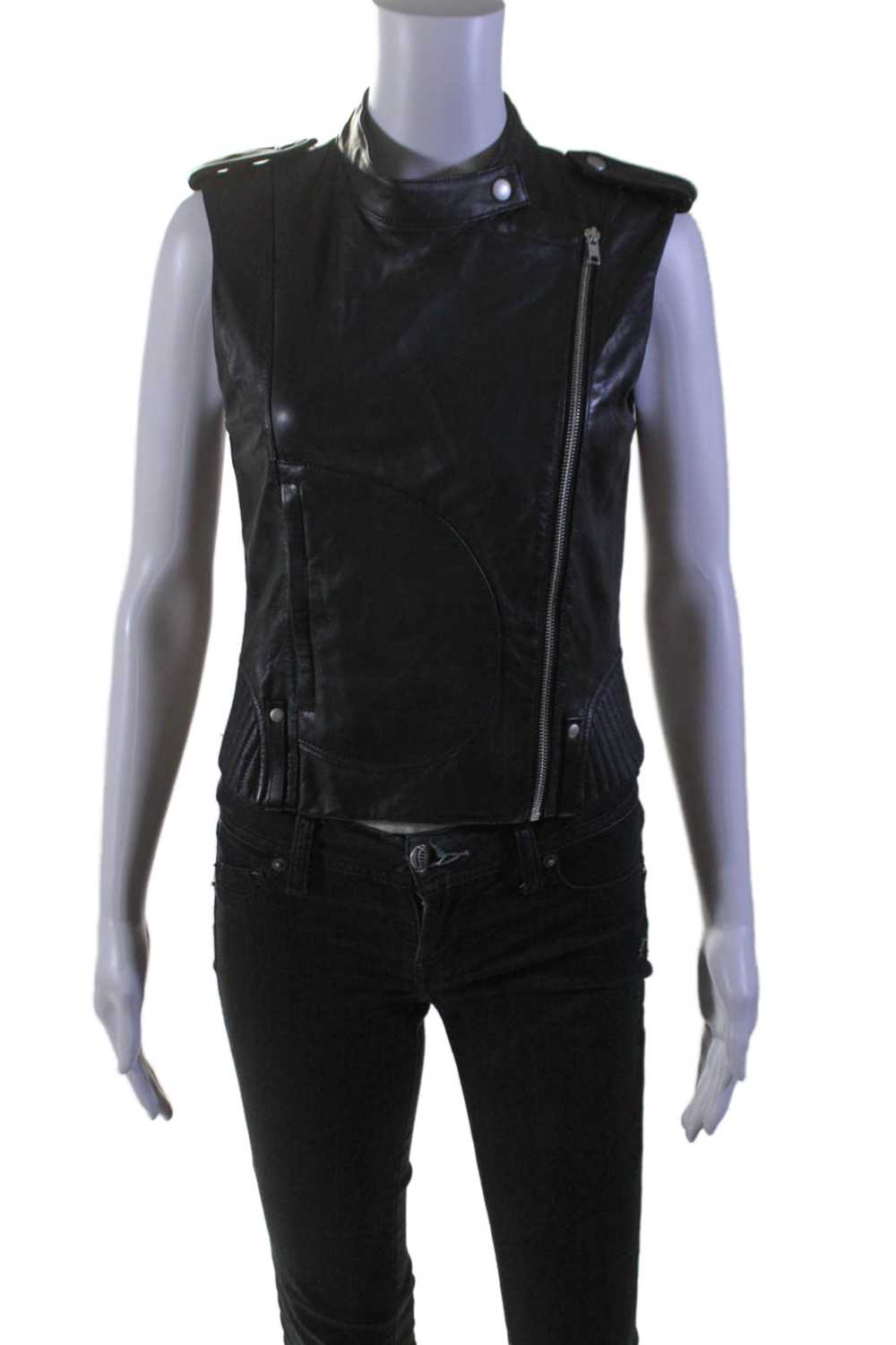 Theory Womens Lamb Leather High Neck Sleeveless Z… - image 1