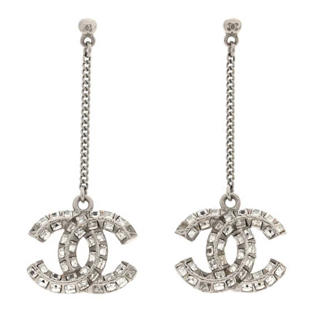 CHANEL Baguette Crystal CC Drop Earrings Silver - image 1