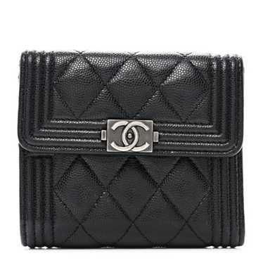 CHANEL Caviar Quilted Compact Boy Wallet Black