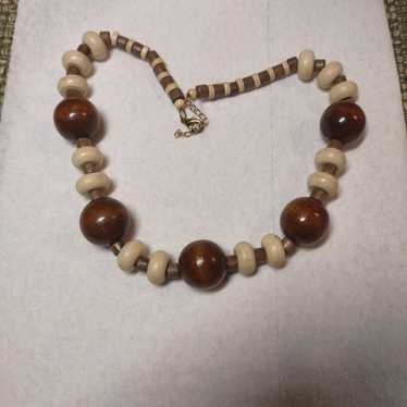 Vintage chunky wooden bead necklace - image 1