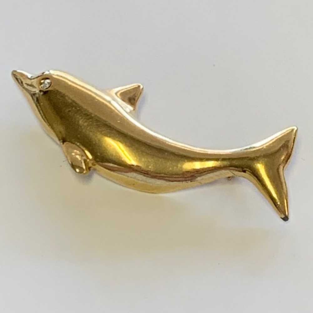 Vtg Gold-tone Dolphin Brooch Pin - image 1