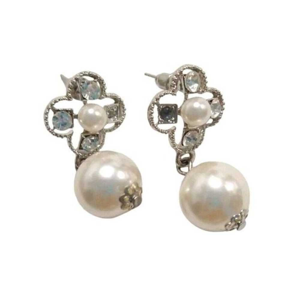 Vintage Faux Pearl Clear Rhinestone  Dangle Drop … - image 3