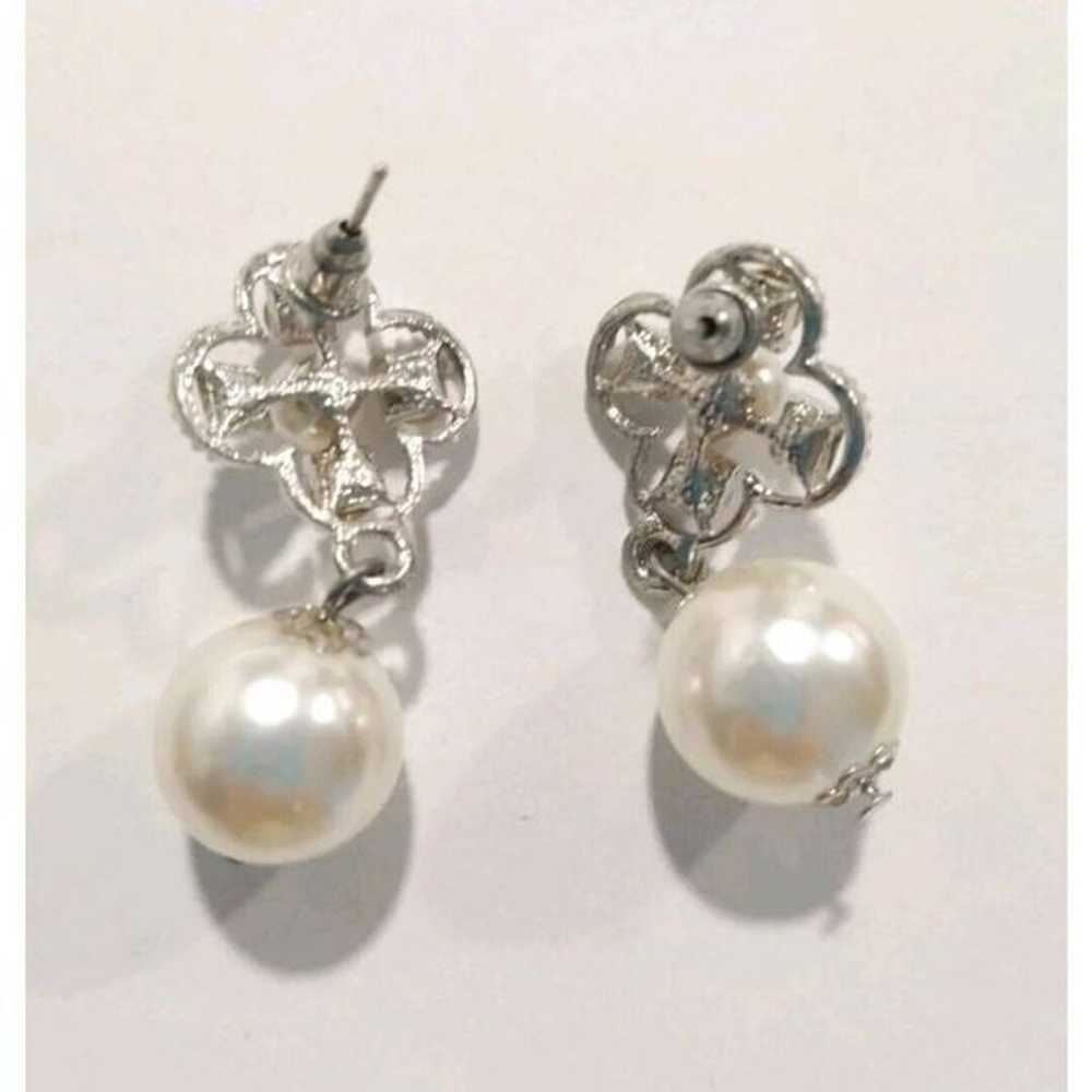 Vintage Faux Pearl Clear Rhinestone  Dangle Drop … - image 6