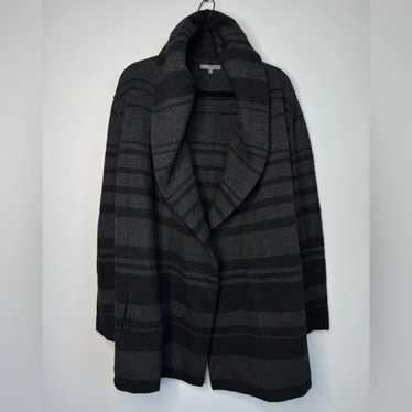 Vince Yak Wool Gray Striped Shawl Collared Hooded… - image 1