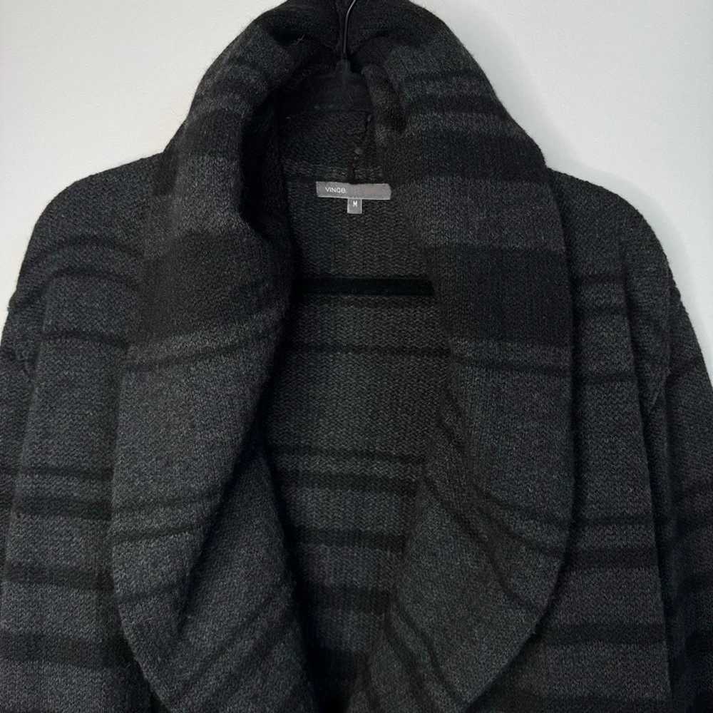 Vince Yak Wool Gray Striped Shawl Collared Hooded… - image 2