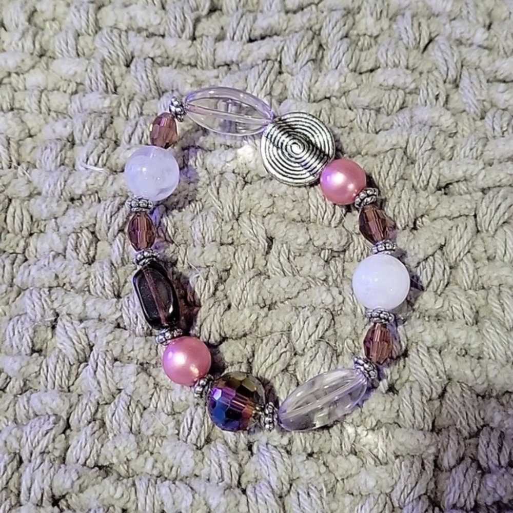 Pink and Clear Glass Beaded Stretchy Bracelet - image 1