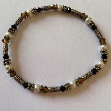 Vintage Amber Pearl Glass Bracelet - image 1