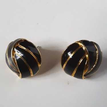 Vintage Gold Black Gold Tone Earrings - image 1