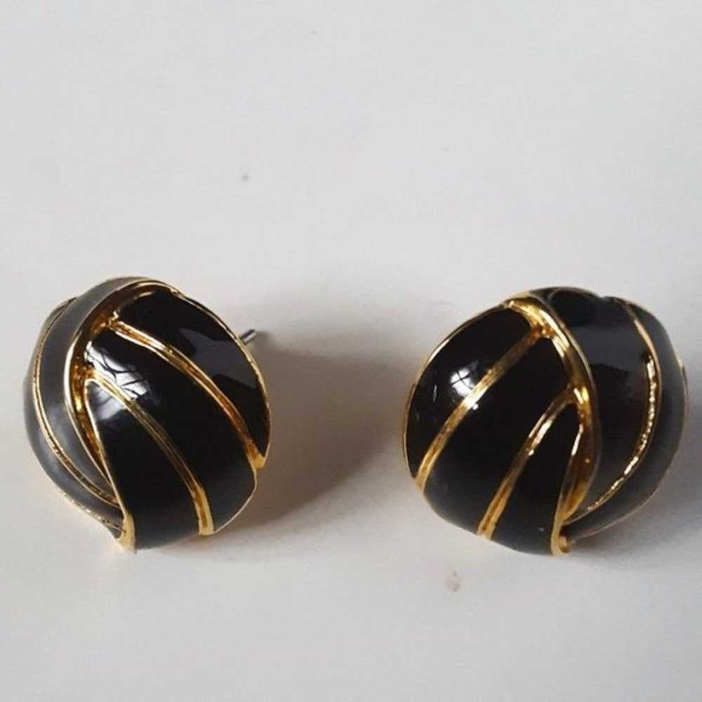 Vintage Gold Black Gold Tone Earrings - image 6