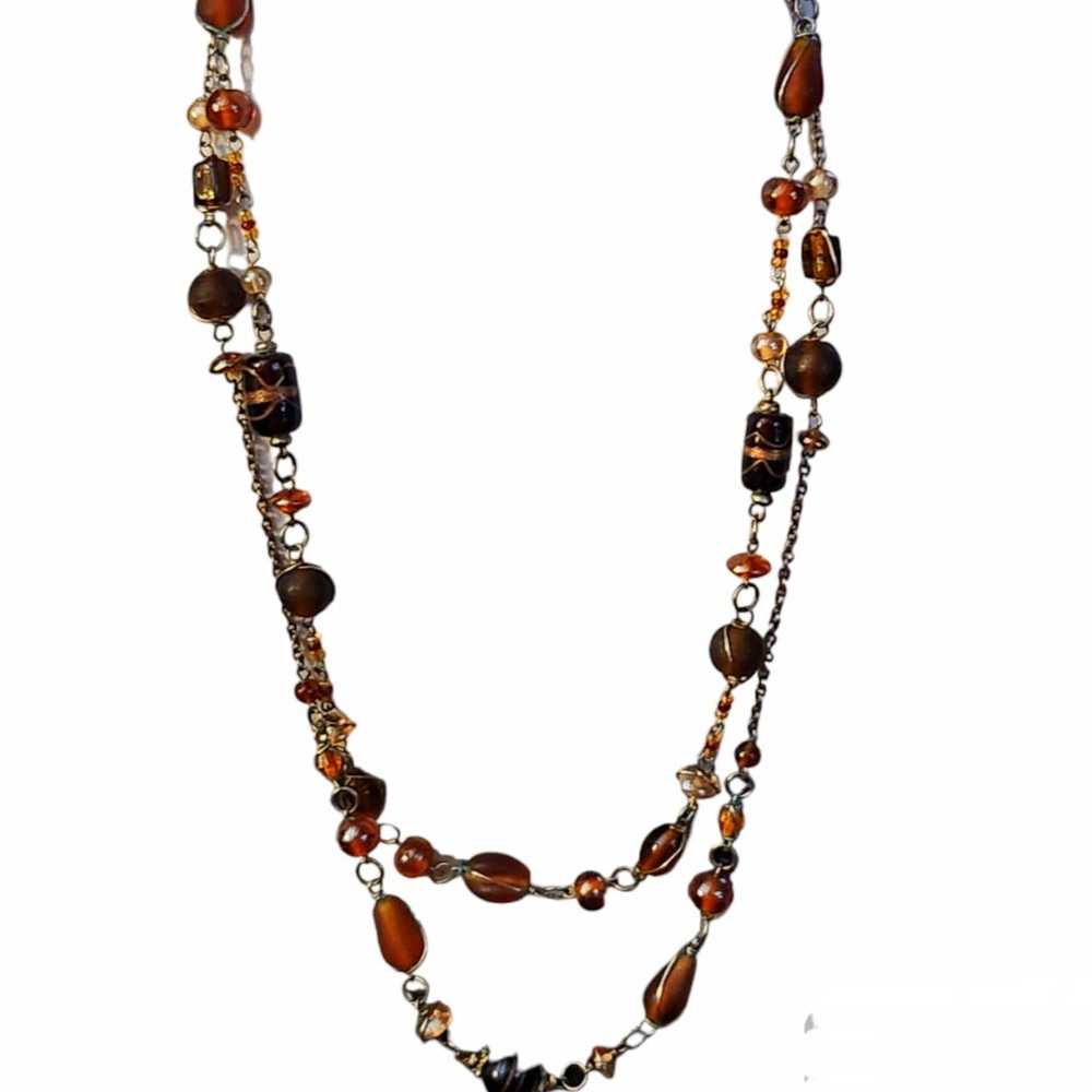 Resin Beaded Retro Necklace Vintage Bronze Toned … - image 1