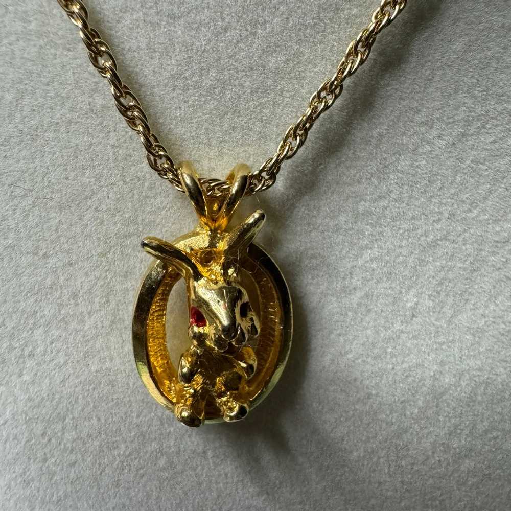 Gold necklace with gold rabbit pendent 24” - image 1