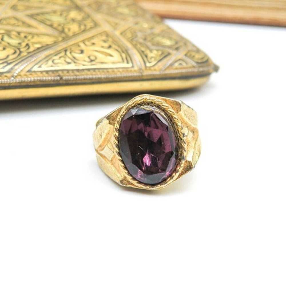 Vintage Gold Tone Purple Rhinestone Adjustable Si… - image 1