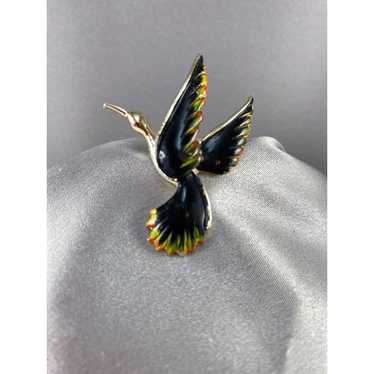 Bird pin Brooch Ibis Gerry's Mark Black Enamel Co… - image 1