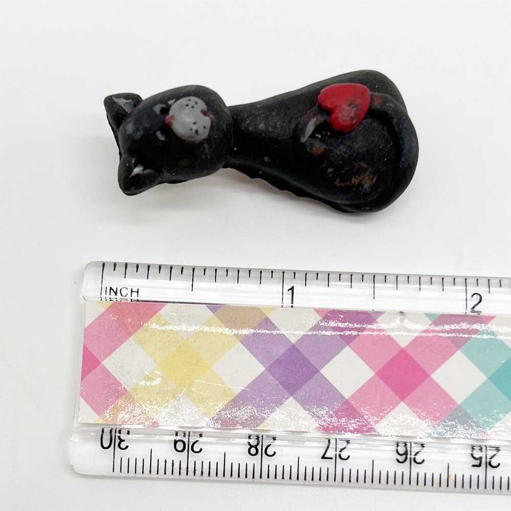 Vintage 80s Hand Painted Black Cat Heart Pin Broo… - image 3