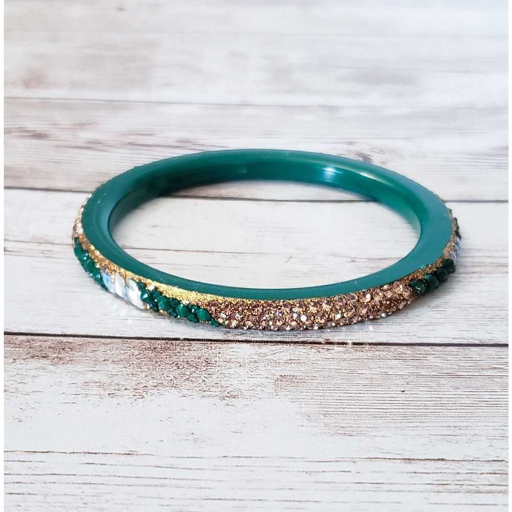 Vintage Bracelet / Bangle - Green & Gold Tone Stu… - image 3