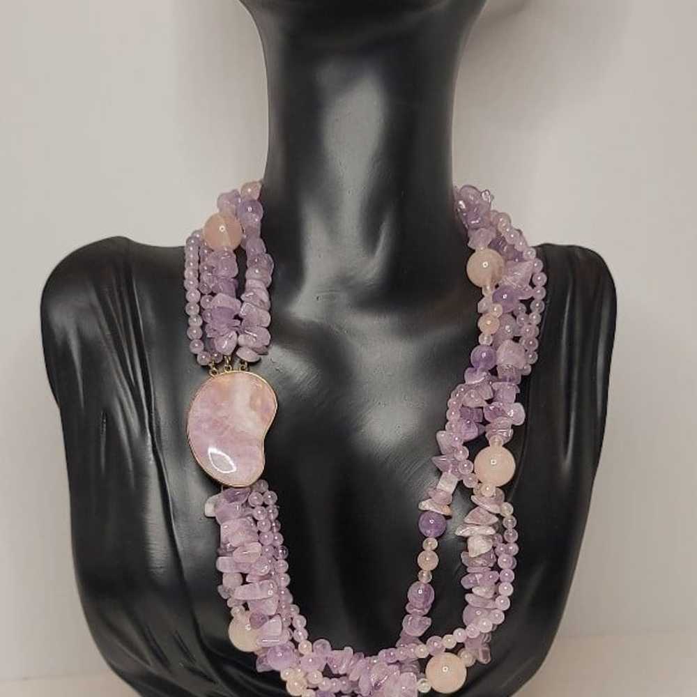 Vintage Genuine Amethyst Rose Quartz Sterling Sil… - image 1