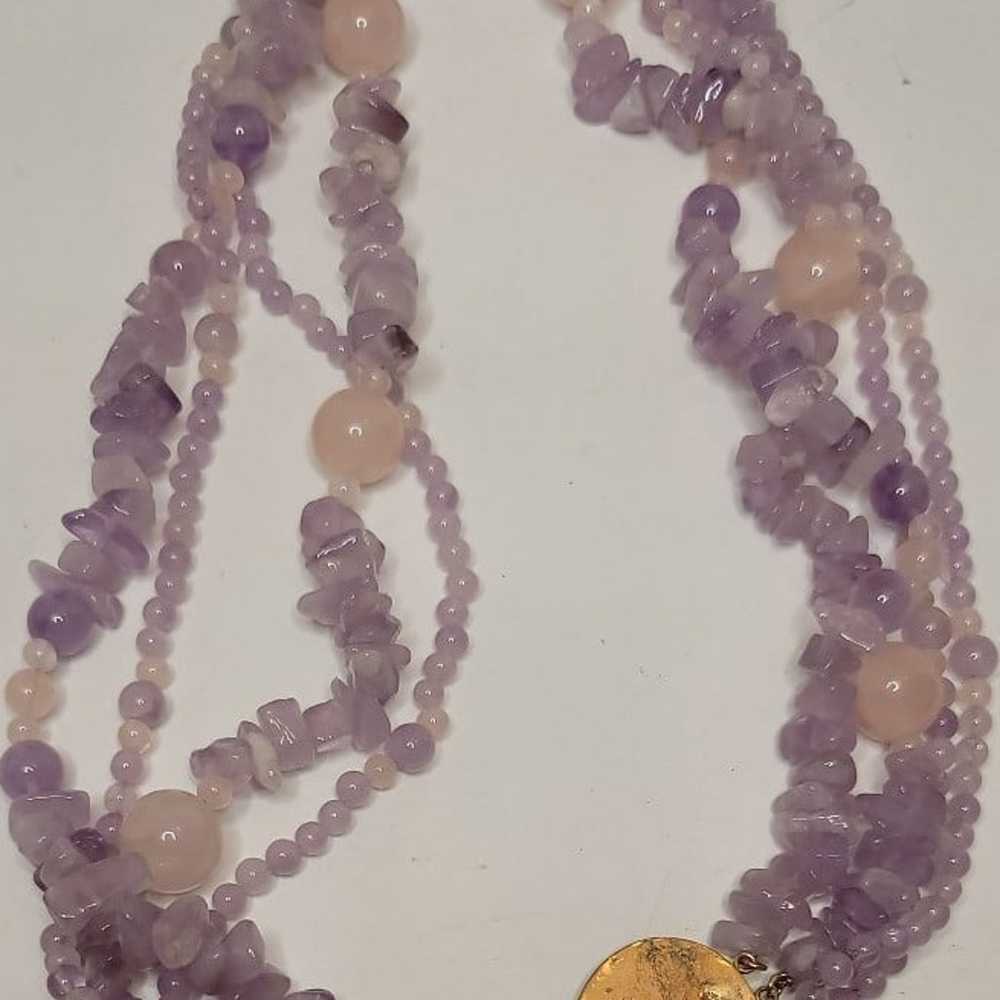 Vintage Genuine Amethyst Rose Quartz Sterling Sil… - image 3