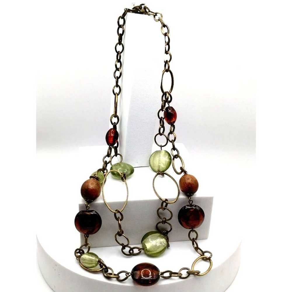 Vintage Designer Amber and Lime Green Glass Beads… - image 1