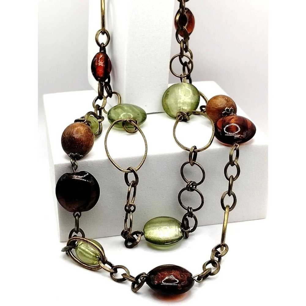 Vintage Designer Amber and Lime Green Glass Beads… - image 2