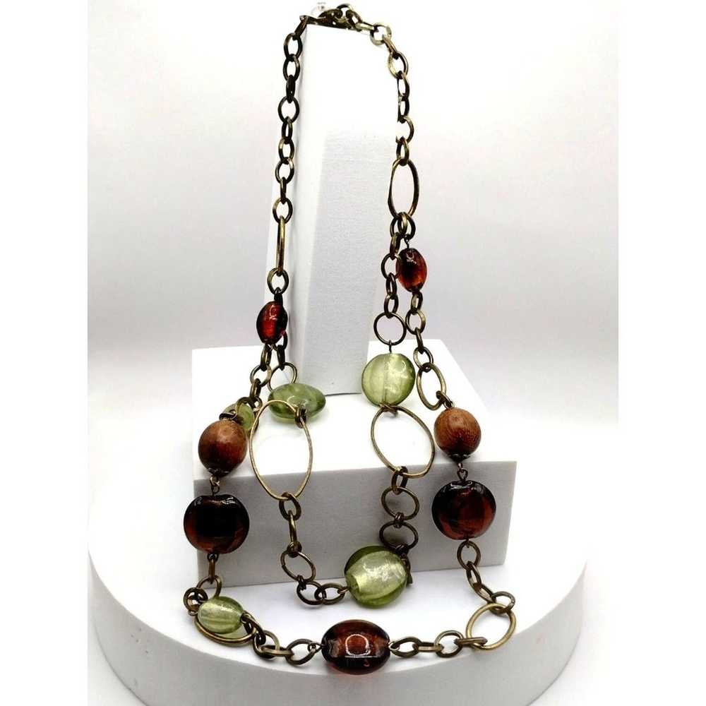 Vintage Designer Amber and Lime Green Glass Beads… - image 6