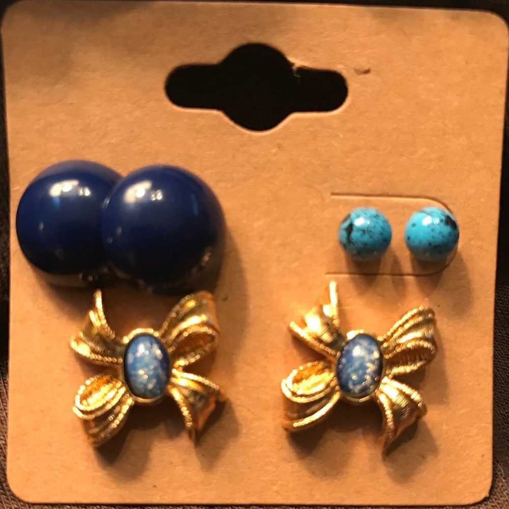 Vintage Earrings-Set of 3- Various Blue Shades - image 1