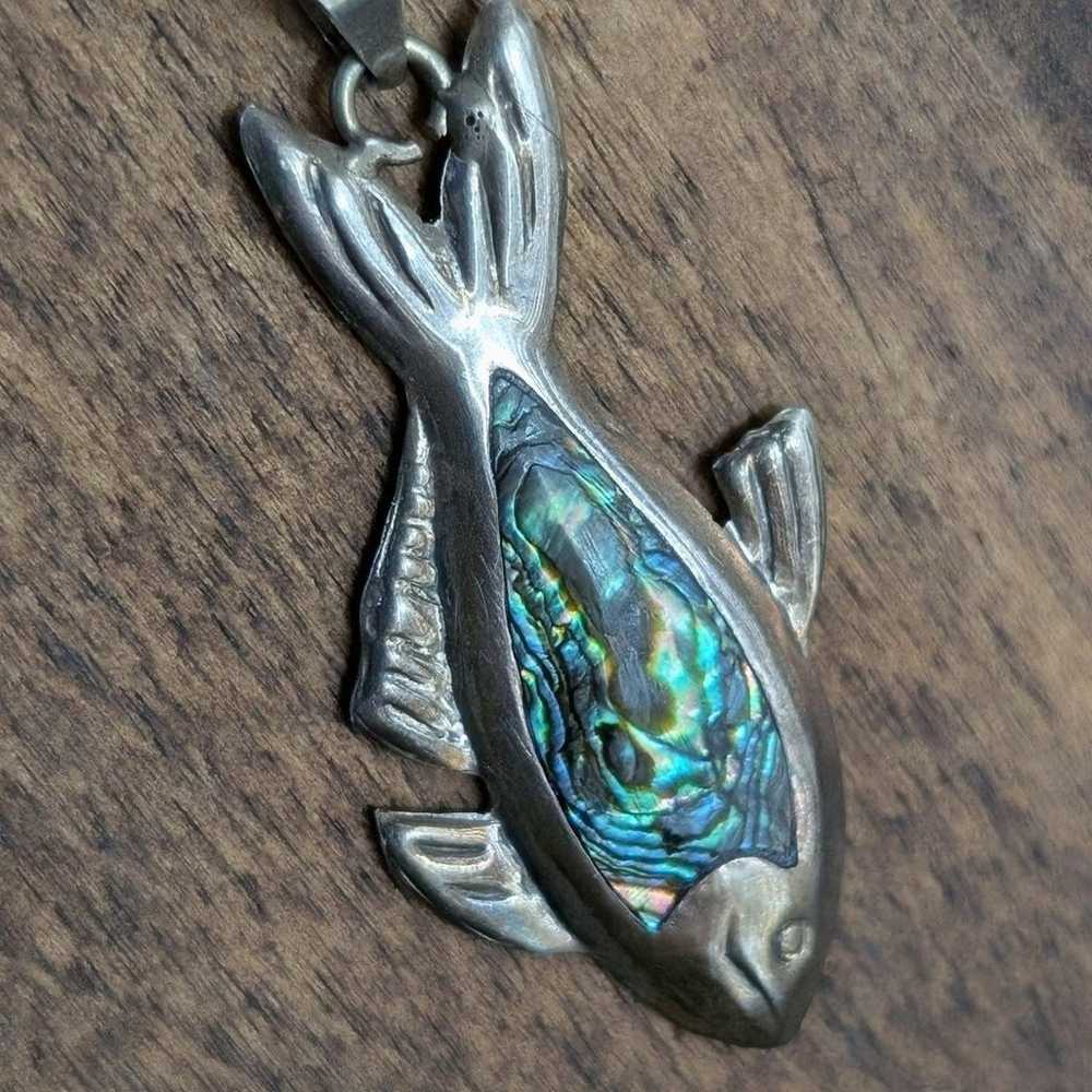 Vintage Mexico Sterling Silver Abalone Fish Penda… - image 7