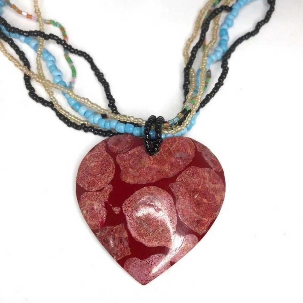 Beaded Heart Pendant Necklace Handmade - image 1