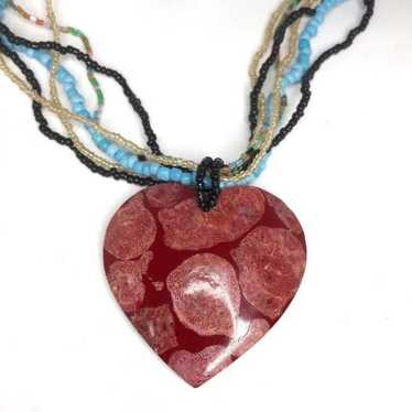 Beaded Heart Pendant Necklace Handmade - image 1