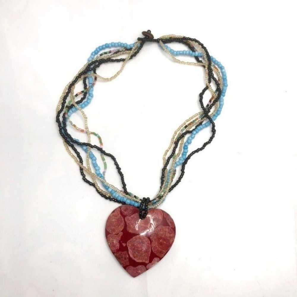 Beaded Heart Pendant Necklace Handmade - image 2