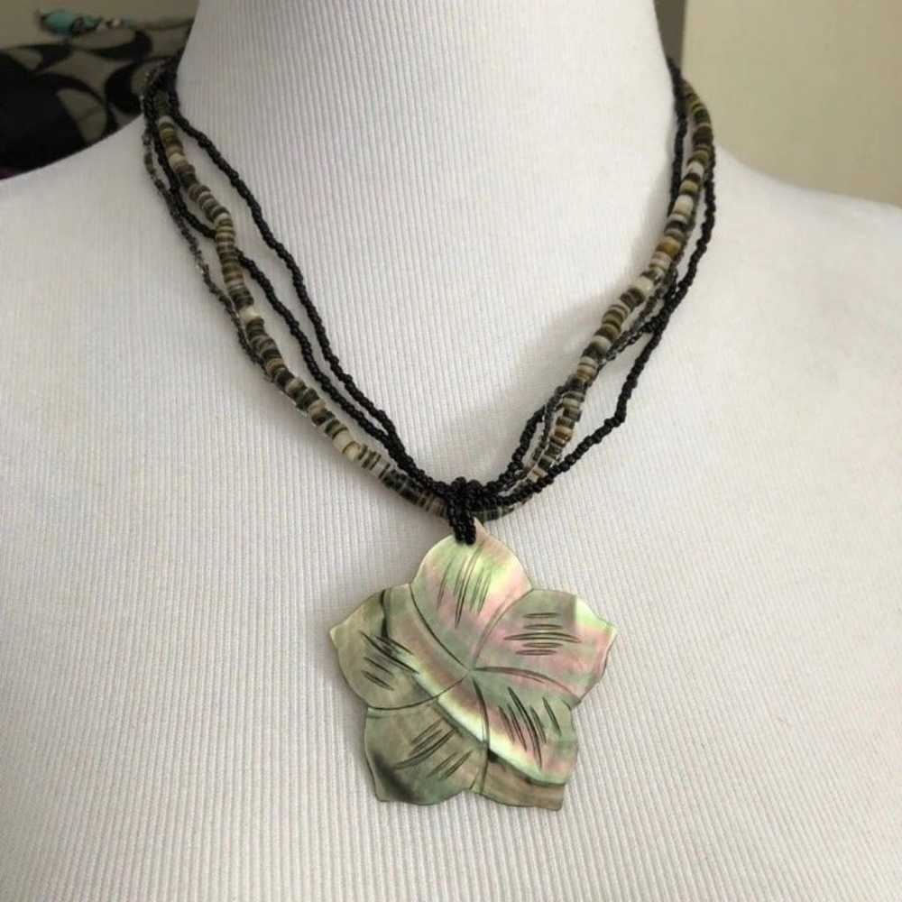 Beaded Statement Necklace Flower Shell Focal - image 1