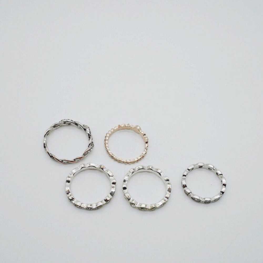 Rhinestone Fashion Ring Set of 5 Silver & Gold To… - image 2