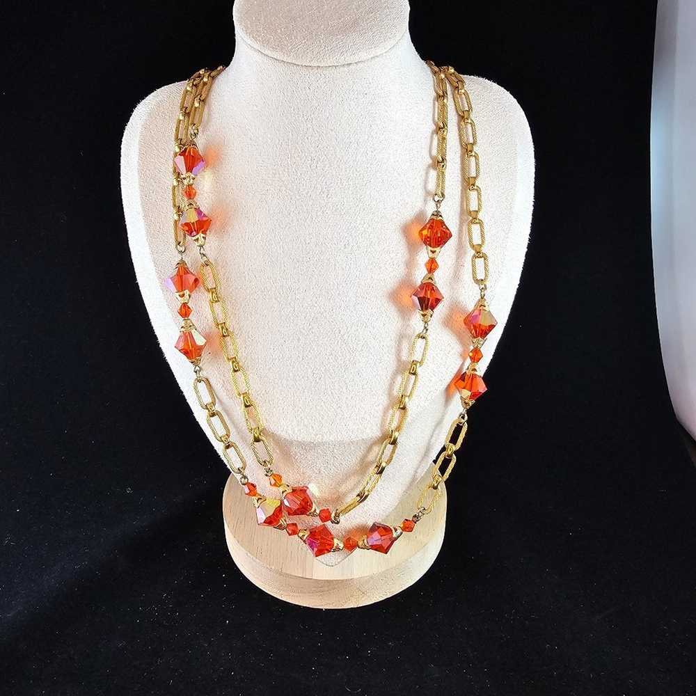 Unique Vintage Gold-Tone necklace and orange beads - image 1