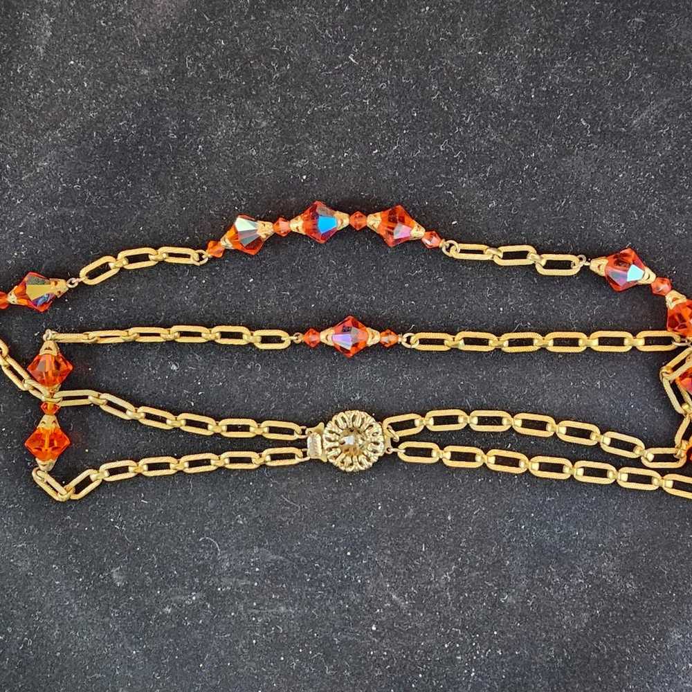 Unique Vintage Gold-Tone necklace and orange beads - image 2