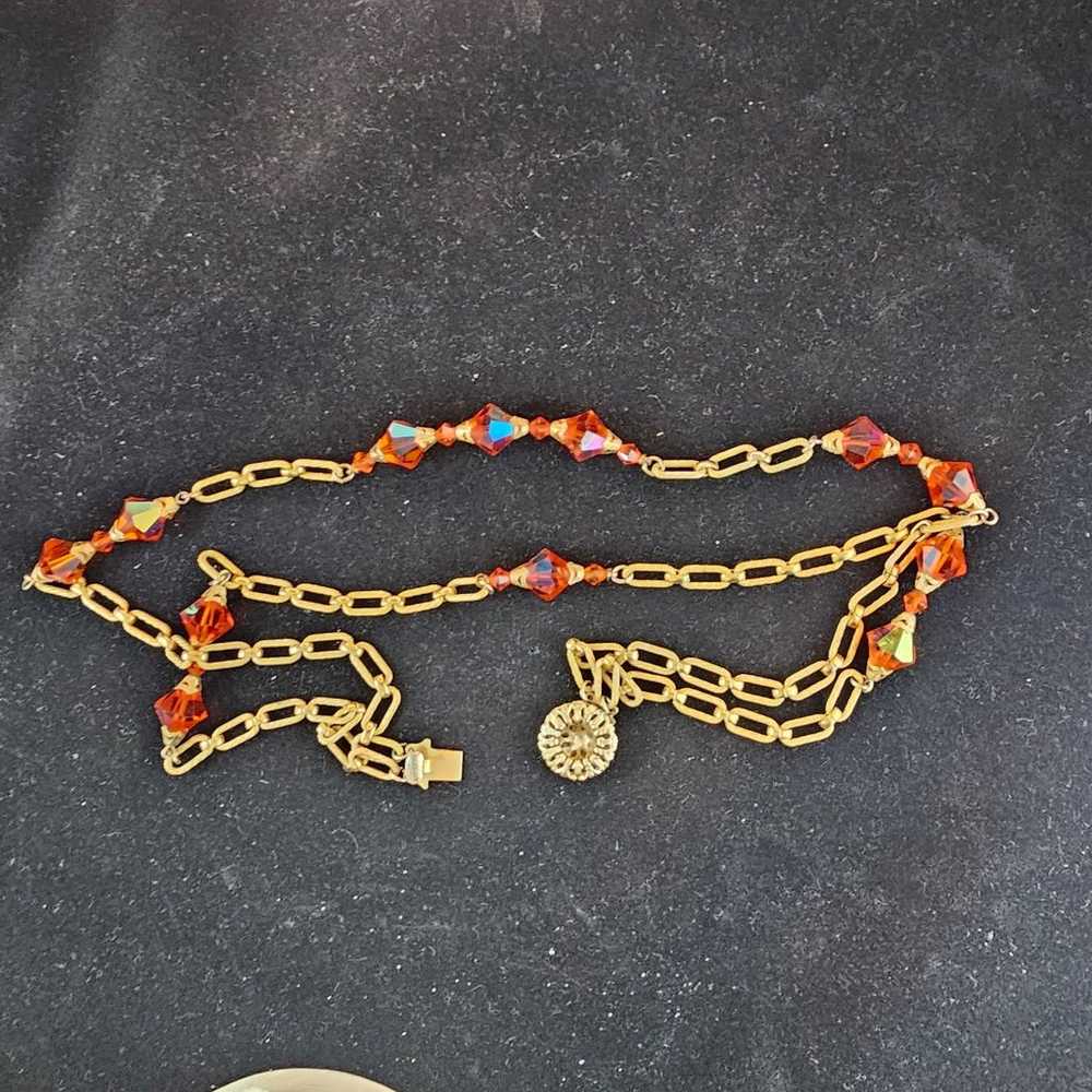 Unique Vintage Gold-Tone necklace and orange beads - image 3