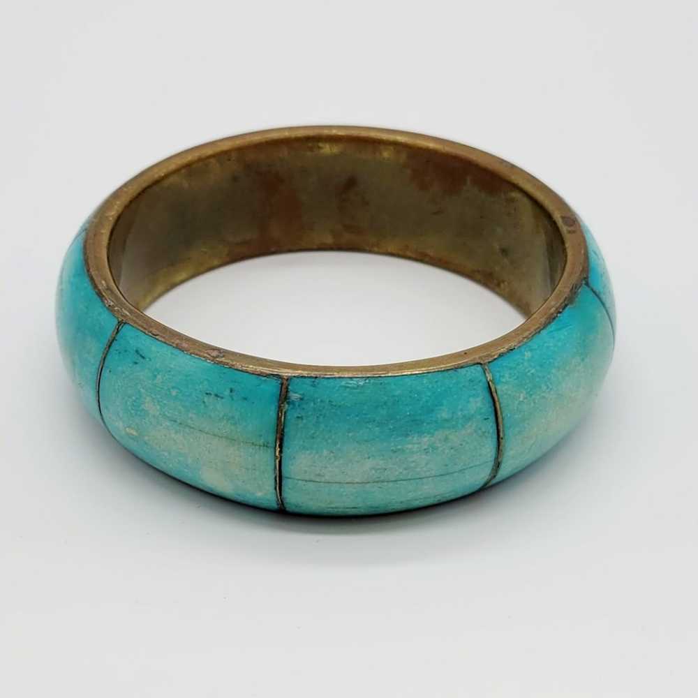 Vintage Aqua Blue Bangle Bracelet (b2) - image 2