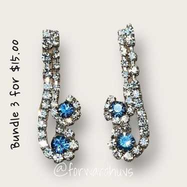 Vintage Blue and Clear Rhinestone Earrings - image 1