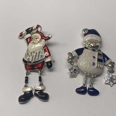 Lot Of 2 Costume Brooches Christmas Santa / Snowm… - image 1