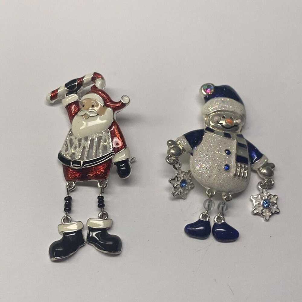 Lot Of 2 Costume Brooches Christmas Santa / Snowm… - image 2