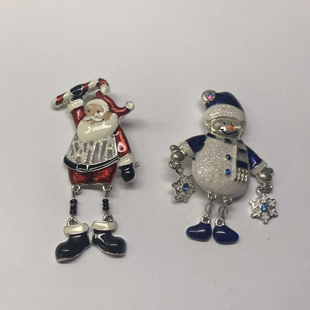 Lot Of 2 Costume Brooches Christmas Santa / Snowm… - image 3