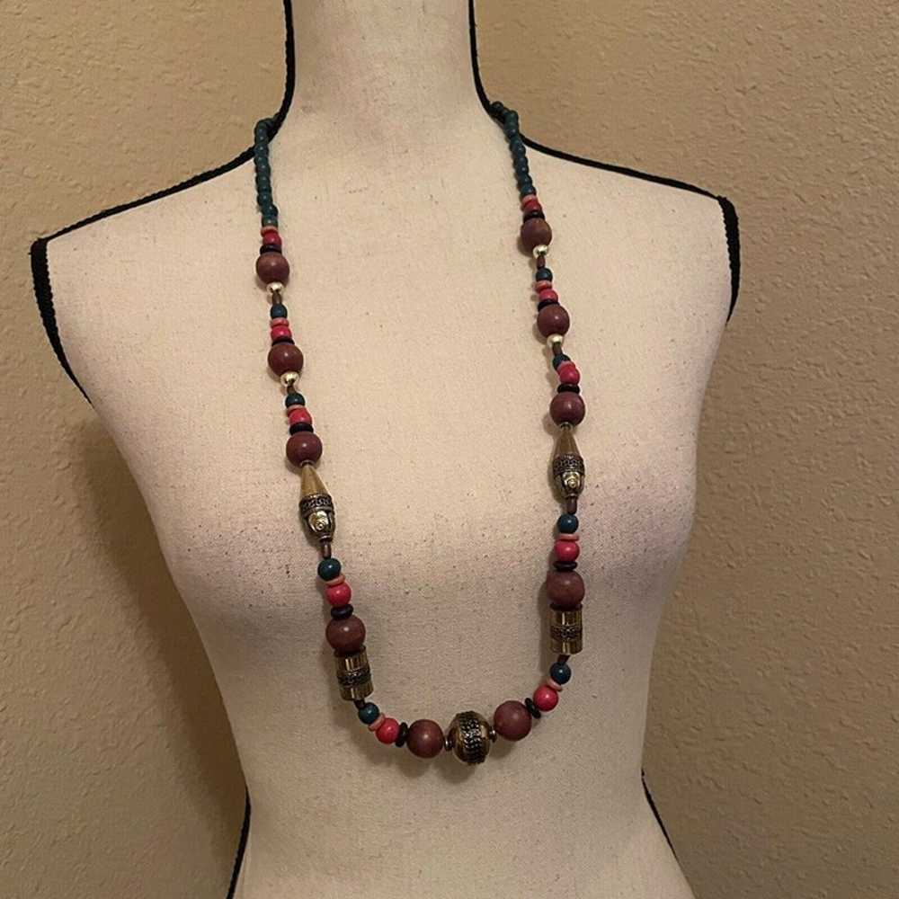 Women’s Long Beaded Necklace Multi Color Some Woo… - image 2