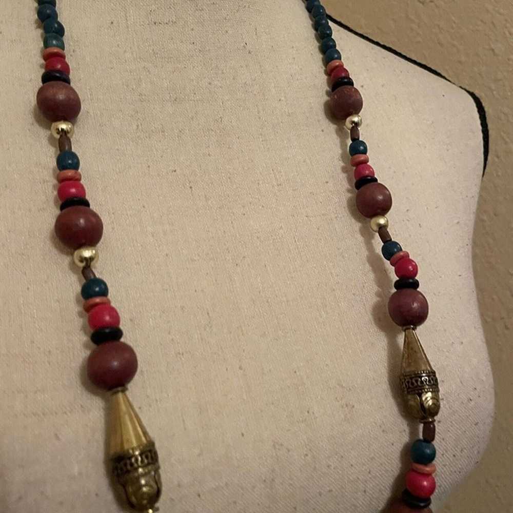 Women’s Long Beaded Necklace Multi Color Some Woo… - image 4