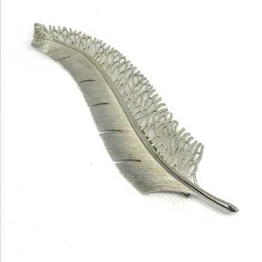 Vintage Estate Feather Shape Silver Tone Statemen… - image 1