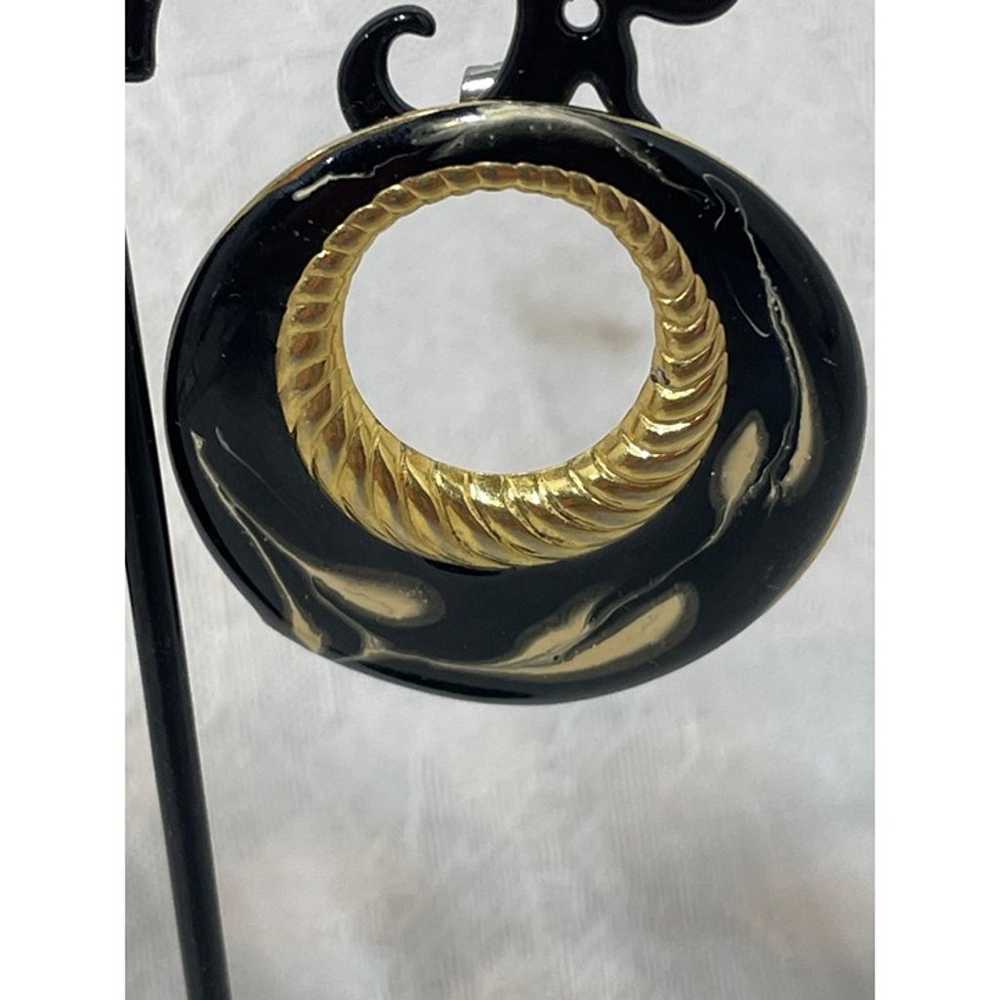 Enameled 80’ Earrings Black & Cream Goldtone - image 2